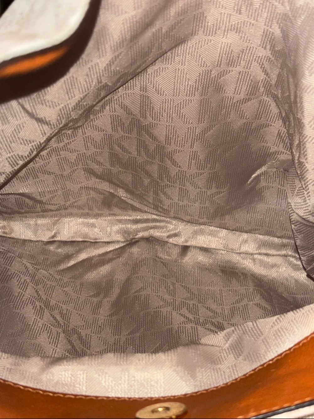 Michael Kors Fulton Large Chain Shoulder Tote in a vanilla MK pattern with Brown - Picture 14 of 17